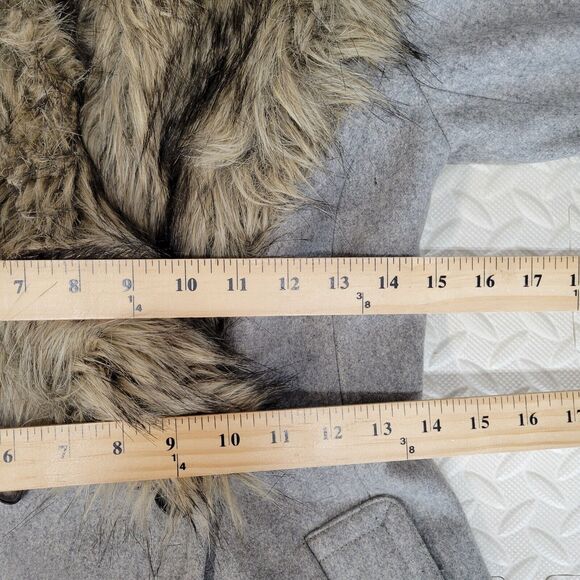 Club Monaco Winter Coat Size XS Reva Gray Wool Blend Detachable Faux Fur Trim - Picture 7 of 11